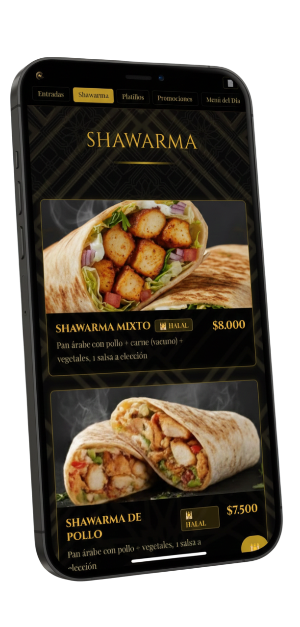 Mockup de Gourmet Árabe - Sistema de Menú QR